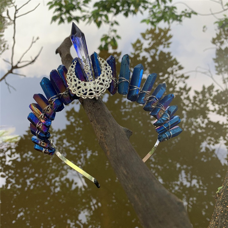 Băng Đô Cài Tóc Hình Vương Miện Đính Đá Pha Lê Trong Suốt Phong Cách Bohemian Dành Cho Cô Dâu