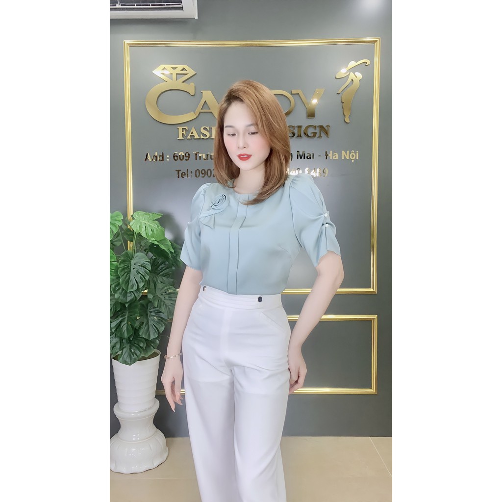 Áo sơ mi nữ kiểu công sở ngắn tay đính hoa tay phong cách hàn quốc sang chảnh A432 Candy Fashion
