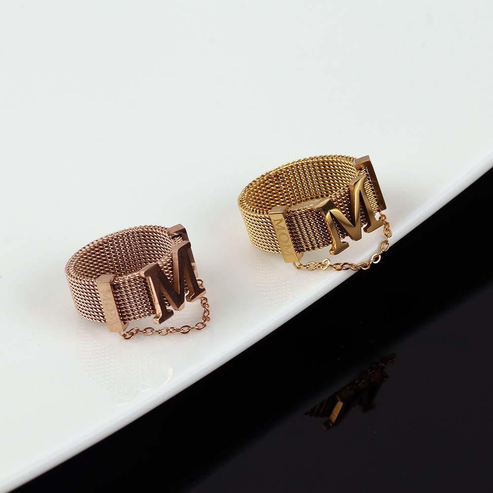 Nhẫn Dây Xích In Chữ MoM Thời Trang Hàn Quốc Cho Nữ
