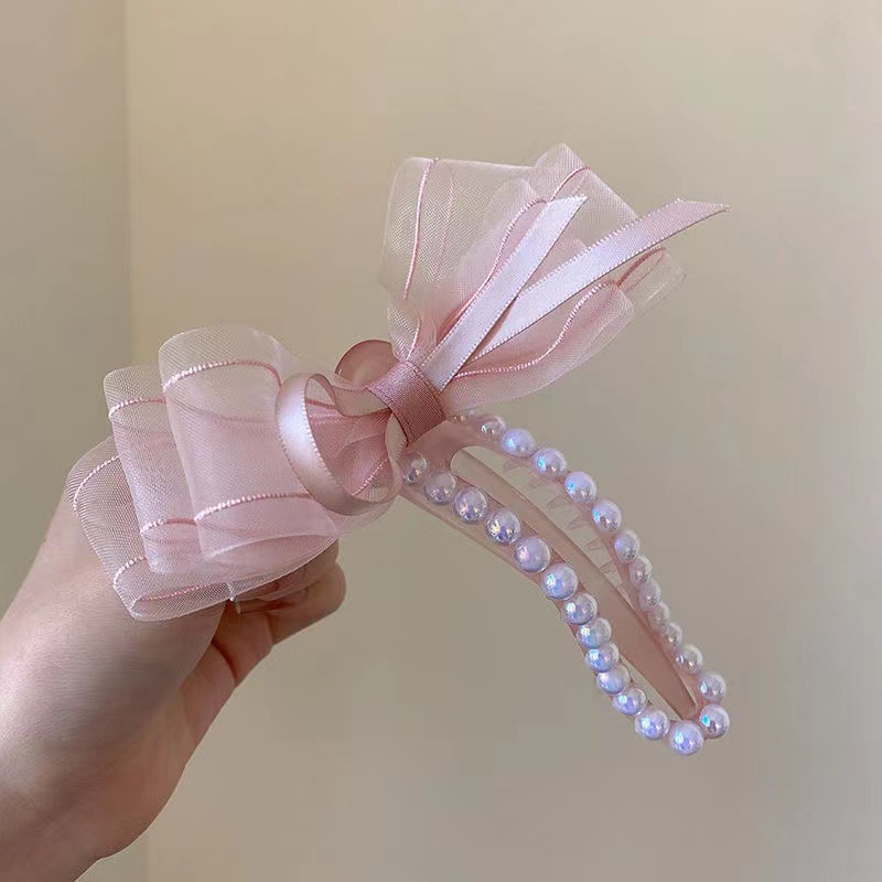 Kẹp Tóc Hình Nơ Đính Ngọc Trai Nhân Tạo Thời Trang Mùa Hè 2022