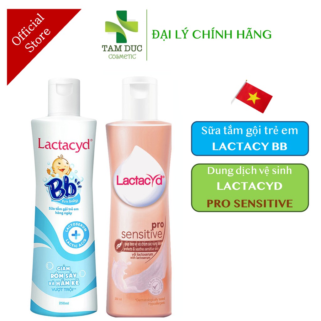Bộ sản phẩm DDVS Phụ nữ Lactacyd Pro Sensitive 250ml + Sữa tắm gội trẻ em Lactacyd BB 250ml