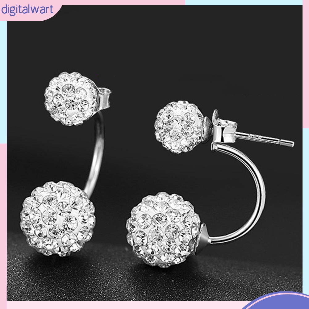 Đôi bông tai dáng dài hình quả bóng đính đá thời trang cho nữ