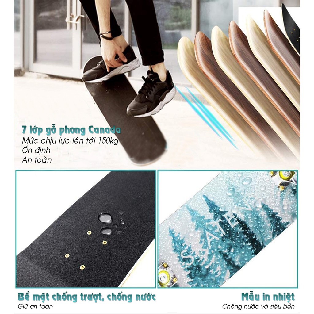 Ván Trượt Thể Thao cho người lớn Sport &amp; Dancing Mini Freeride Longboard Skating 80 cm - Ván Trượt Có Nhám Chống Trượt