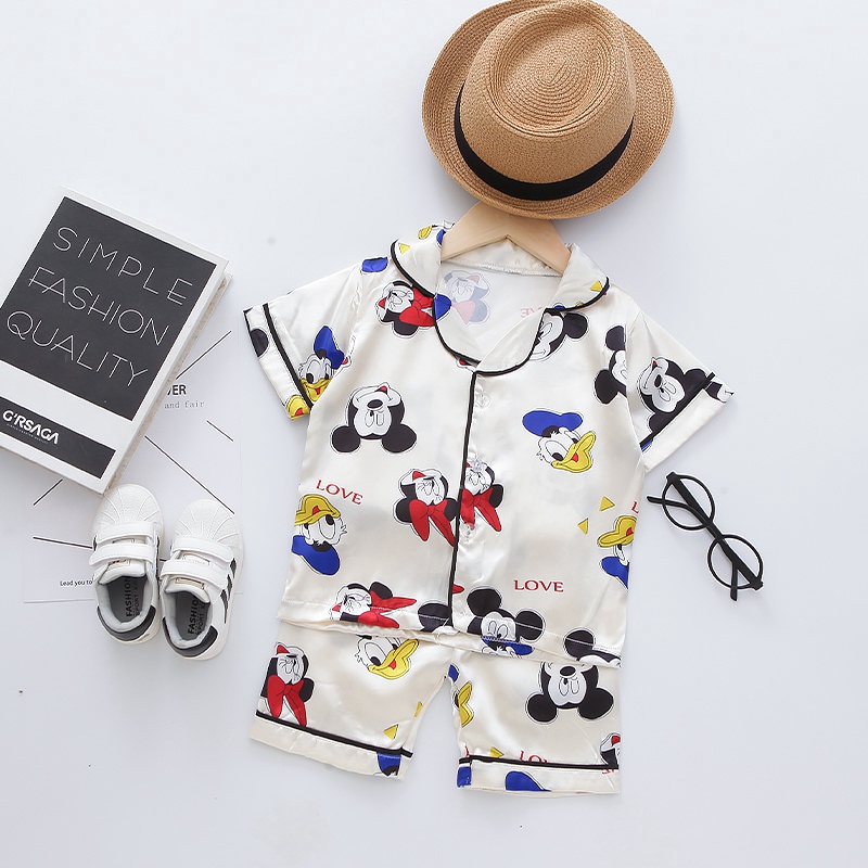 Bộ Đồ Ngủ Ngắn Tay In Hình Chuột Mickey Cho Bé