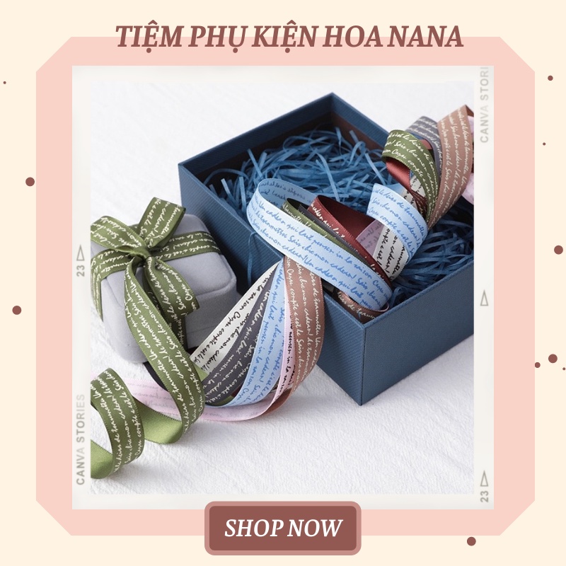 Dây Ruy Băng In Chữ TIẾNG ANH Sọc, Bản 2cm, Hàng Loại 1, Trang Trí Hộp Quà - Gói Hoa