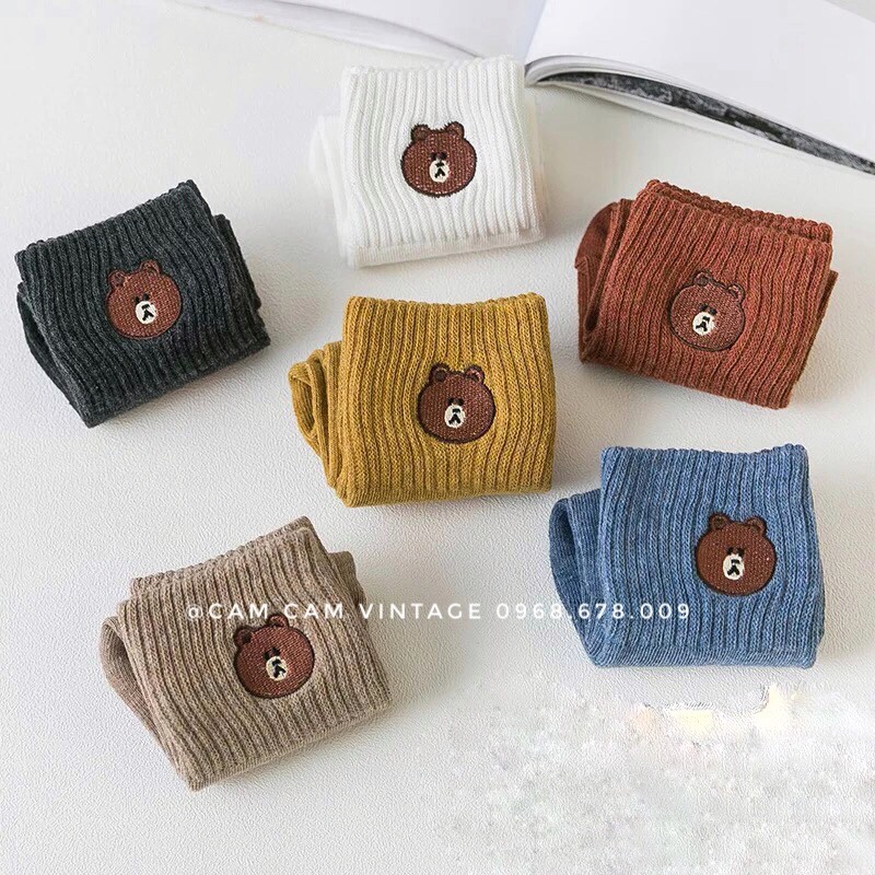 TẤT CAO CỔ NAM VỚ CAO CỔ NỮ T LEN GÂN. LÔNG THỎ GẤU BROWN THÊU UNISEX SIÊU MỀM MỊN