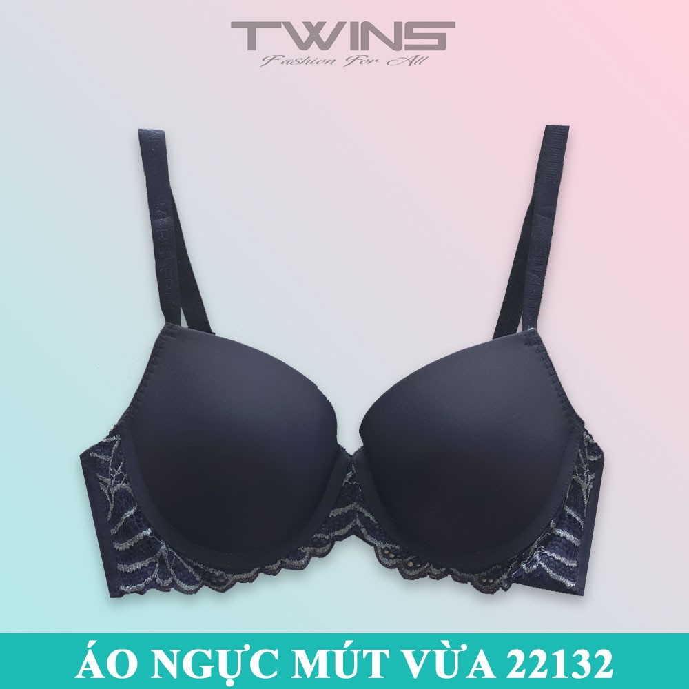 Áo ngực nữ nâng ngực SD22132 có gọng trơn mút vừa cúp xéo dây lưng ren size 34-36-38