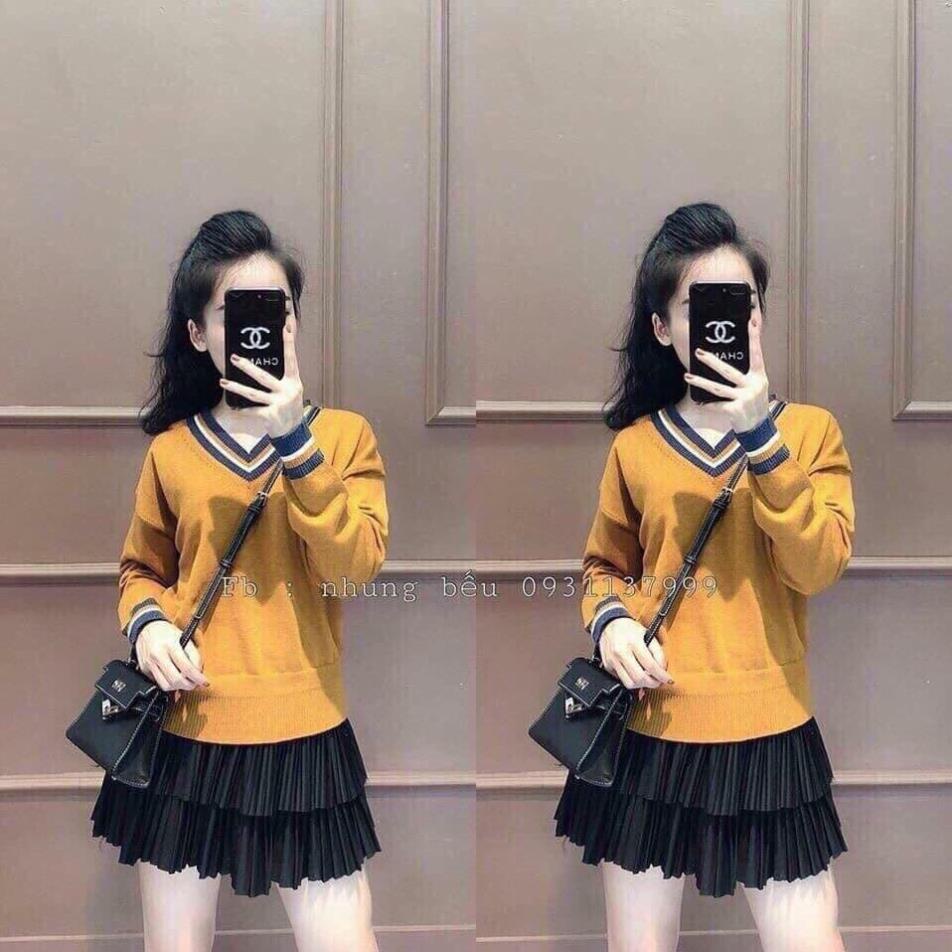 Áo Kiểu Thun Gân Cổ V Phối Màu Cầu Vồng Ở Cổ Và Tay Hot Trend Sành Điệu TTSLA0282 ⚡