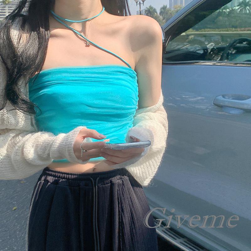 Áo Croptop Hai Dây Vải Tuyn Màu Trơn Thời Trang Mùa Hè Cho Bạn Gái