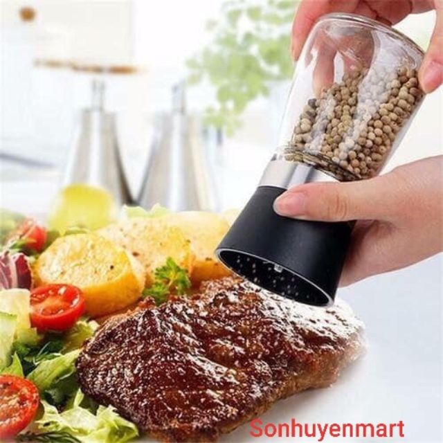 Dụng cụ xay tiêu/lọ đựng và xay tiêu 2in1 thủy tinh cầm tay