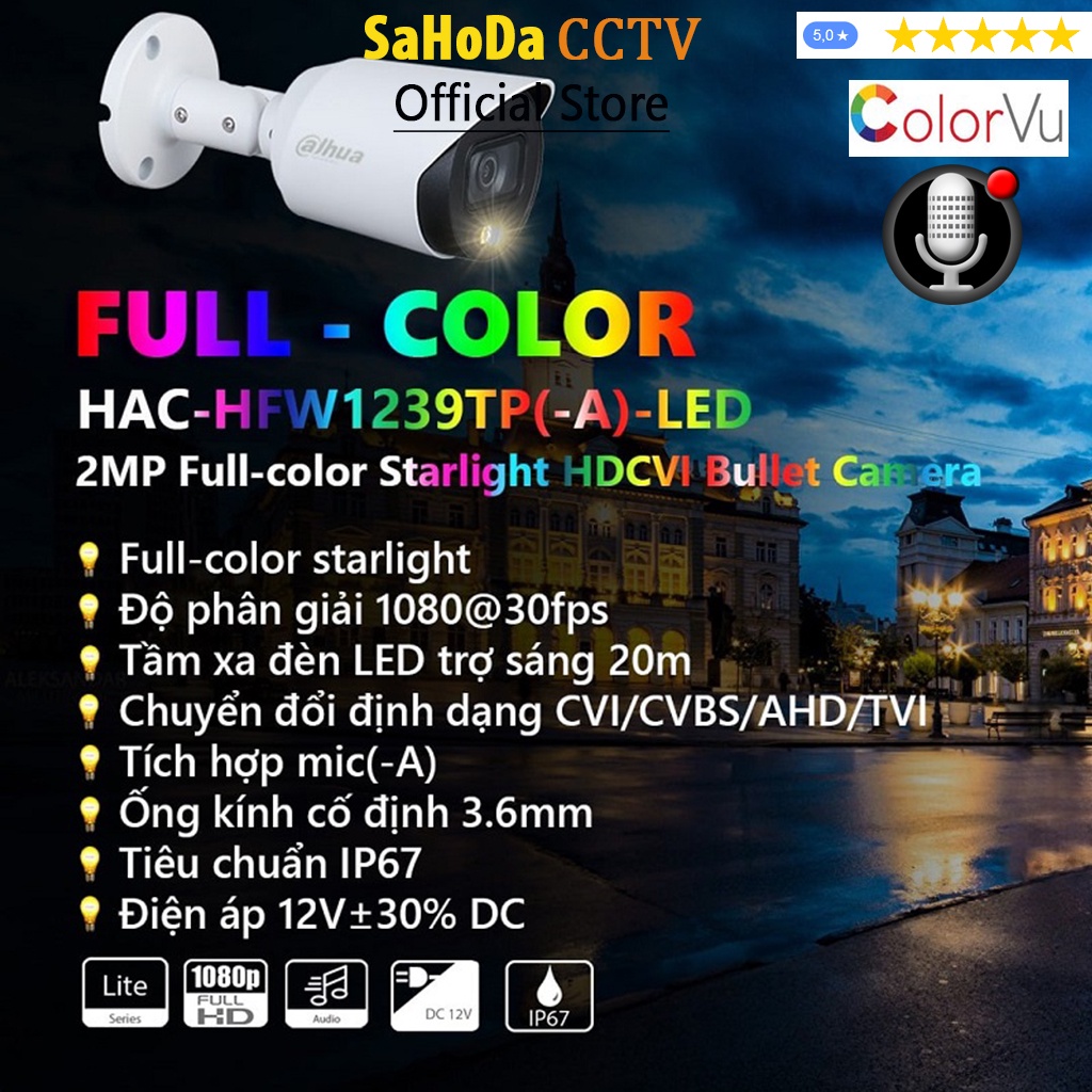Bộ camera Dahua Colorvu có Mic thu âm, Trọn bộ camera Dahua 4 mắt có màu ban đêm tích hợp mic thu âm chính hãng