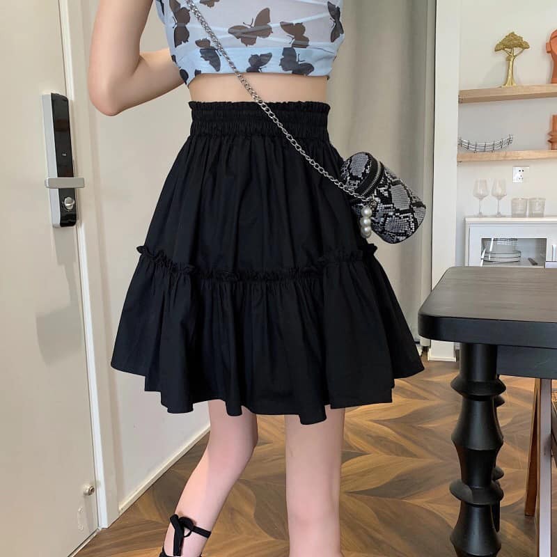 CV002 Chân váy đen trắng có quần lót trong cạp chun lưng cao Đầm xếp ly 2 tầng xòe dáng ngắn đẹp tiểu thư nữ sinh hot