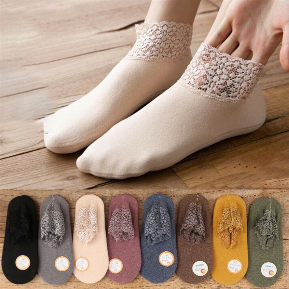 Vớ cotton phối ren thoáng khí ấm áp thời trang mùa đông