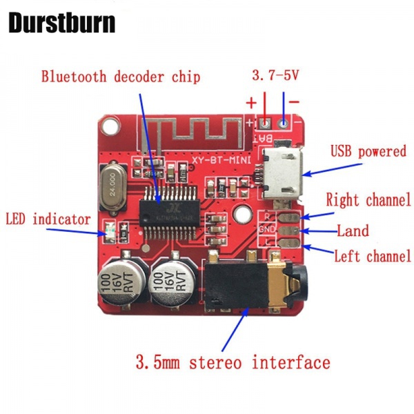 Bảng Mạch Giải Mã MP3 Bluetooth Không Dây 3.7-5V Kết Nối Thẻ TF Cổng Micro USB TF