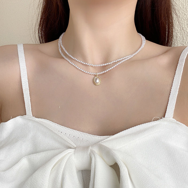 Dây chuyền hai lớp đính ngọc trai giả sang trọng
