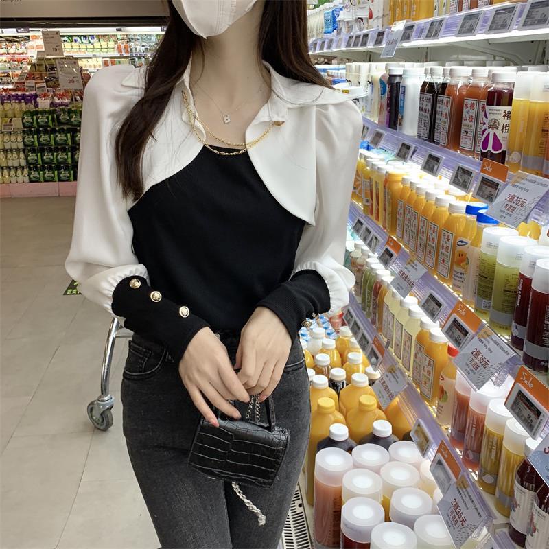 Áo Sơ Mi Giả Hai Lớp Tay Dài Kèm Khăn Choàng Màu Sắc Độc Đáo Dành Cho Nữ