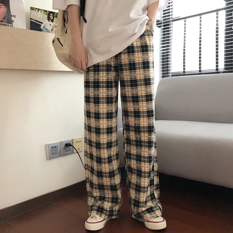 SUXI Quần Dài Ống Rộng Họa Tiết Kẻ Sọc Theo Phong Cách Retro