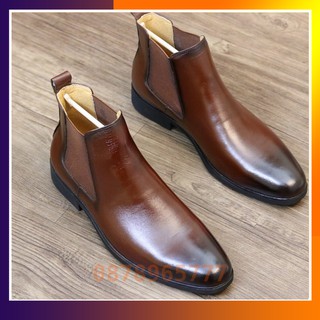 VIDEO Chân Thực - GIÀY CHELSEA BOOT NAM DA BÒ 100%, ĐẾ CAO 3CM - MÃ B001 NÂU