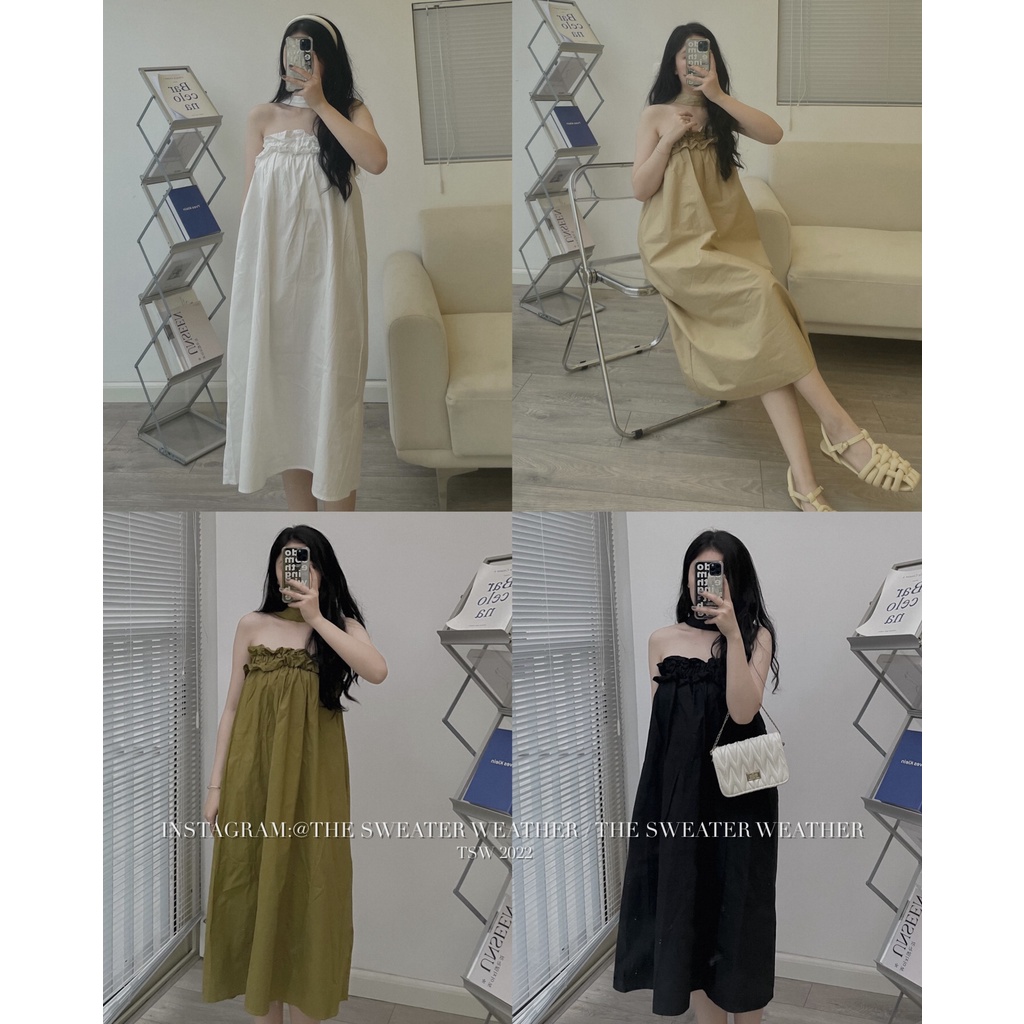 (Ảnh thật) Váy maxi chất thô bo chun kèm dây cổ the.sweaterweather TSW