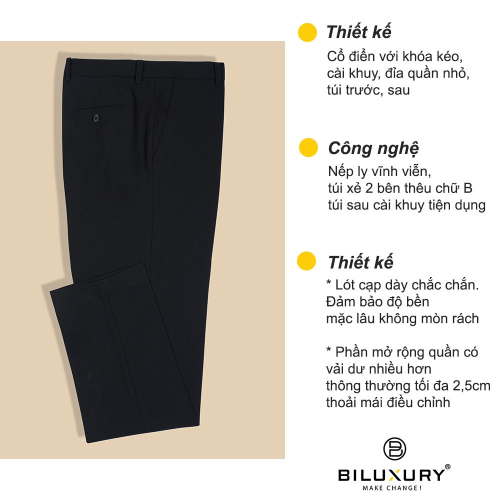 Quần âu nam công sở Biluxury ống đứng chất vải cao cấp dày dặn ít nhăn 5QAUB001DEN | BigBuy360 - bigbuy360.vn
