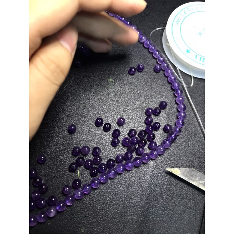 Hạt đá thanh tẩy thach anh tím Amethyst mài tròn lam HandMade , DIY