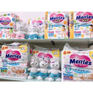 [cộng miếng ] Tã dán Merries nội địa Newborn90+6 S82+6 M(64+4) L(54+4)