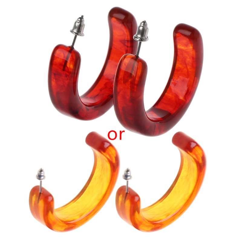 Bông tai hình chữ C bằng nhựa acrylic vân đá cẩm thạch cho nữ