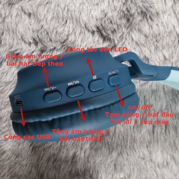 Tai Nghe Mèo Bluetooth, Headphone Tai Mèo Dễ Thương Có Mic,Âm Bass Mạnh Mẽ Và Dung Lượng Pin Khủng 400mAh