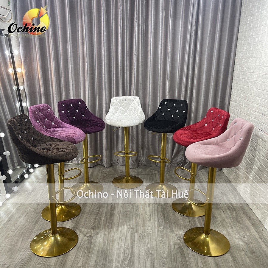 Ghế Quầy Lễ Tân, Ghế Quầy Bar Mẫu Nỉ Nhung Chân Vàng K1 Tĩnh Điện Điều Chỉnh Độ Cao 60/80 Phong Cách Hiện Đạ