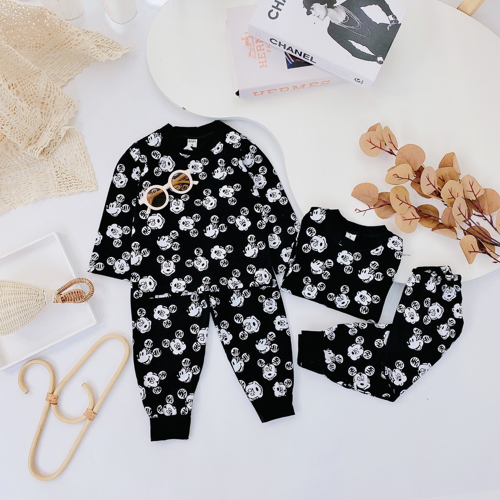 (8-18kg) Đồ bộ quần áo dài tay cho bé hình chuột, quần áo thu đông cho bé BH008