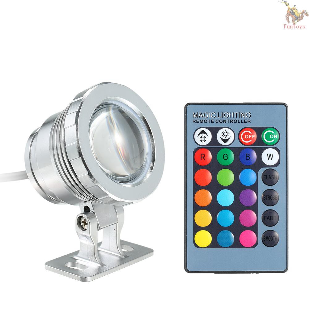 Đèn LED AC/DC 12V 10W RGB chiếu sáng dưới nước có điều khiển từ xa với 16 màu và 4 chế độ sáng chống nước IP65 khoảng 1m