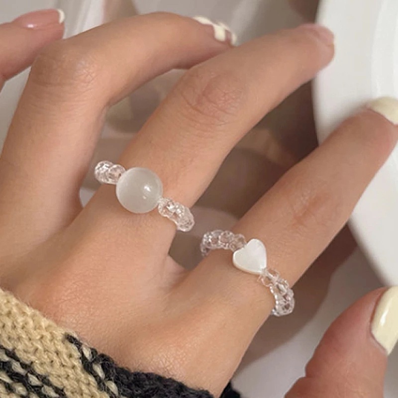 Nhẫn Đính Đá Opal Trong Suốt Có Thể Điều Chỉnh Phong Cách Bohemian Thời Trang Cho Nữ