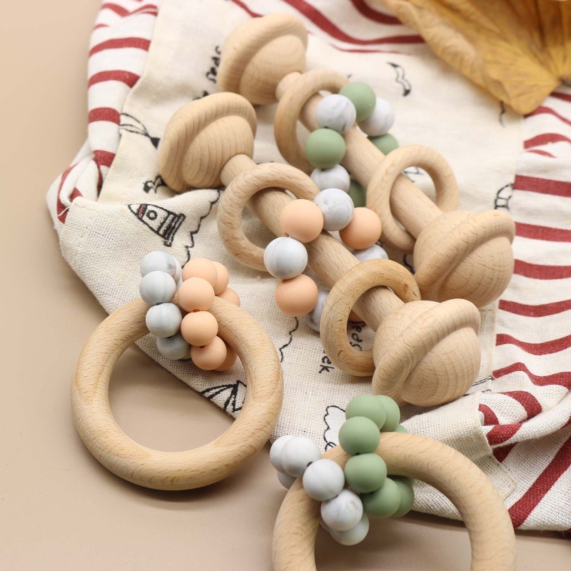 Đồ Chơi Lục Lạc Gặm Nướu Hình Tròn Đính Hạt Dễ Thương Cho Bé