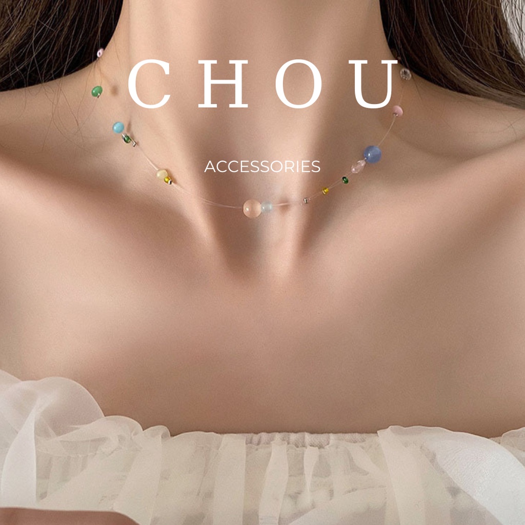 Dây Chuyền, Vòng Cổ Trong Suốt Đính Hạt Nhều Màu | CHOU ACCESSORIES |