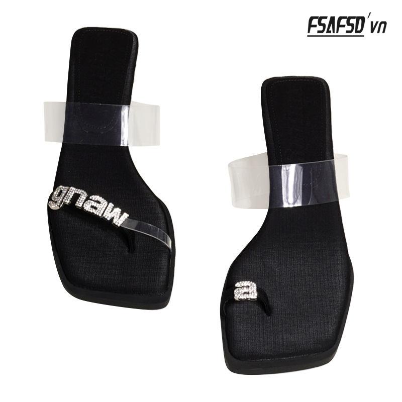 Dép Xỏ Ngón Đế Bằng Mũi Vuông Đính Đá Thời Trang Dành Cho Nữ