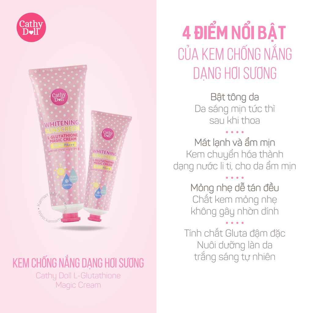 [Mã LTP50 giảm 50000 đơn 150000] Kem Chống Nắng Dưỡng Trắng Da Cathy Doll L- Glutathione Magic Cream SPF50 PA+++ 60ml