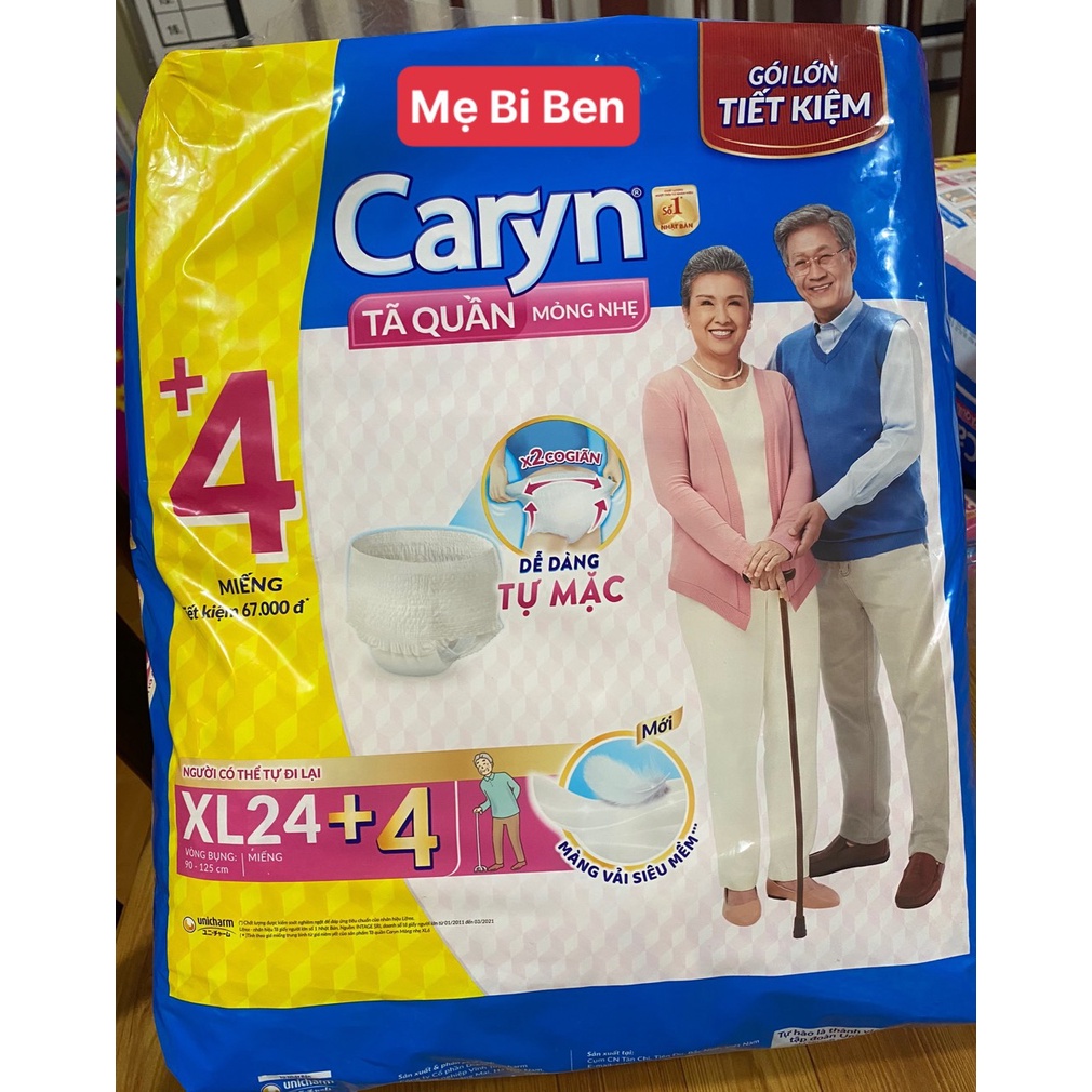 [HÀNG TẶNG] Tã Bỉm Quần Người Lớn Caryn Mỏng Nhẹ Size M32/L28/XL24 Miếng