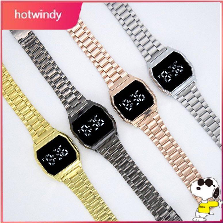 Đồng Hồ Điện Tử Mặt Vuông Màn Hình Cảm Ứng Led Dây Kim Loại Chống Thấm Nước Unisex