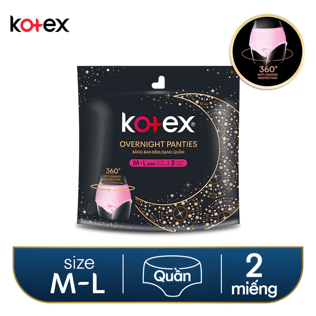COMBO 6 gói băng vệ sinh Kotex Đêm dạng quần vừa vặn chống tràn 360 size ML X6