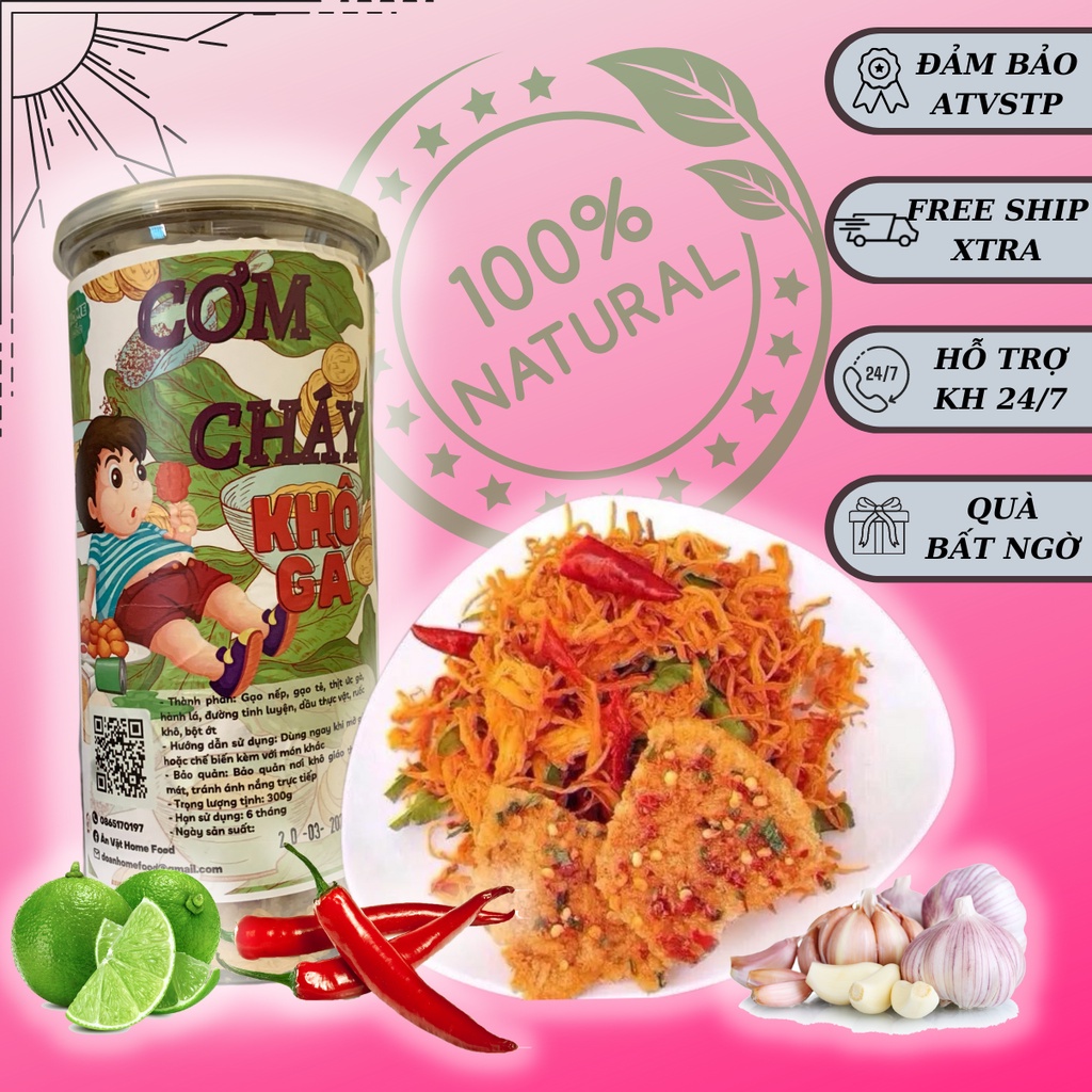 Cơm cháy lắc khô gà HomeFood 300g  FREESHIP  cơm cháy chà bông giòn thơm đồ ăn vặt Hà Nội an toàn vệ sinh thực phẩm