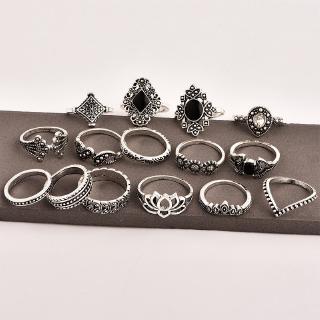 Vintage Boho Style Silver Plated Lotus Ring 15