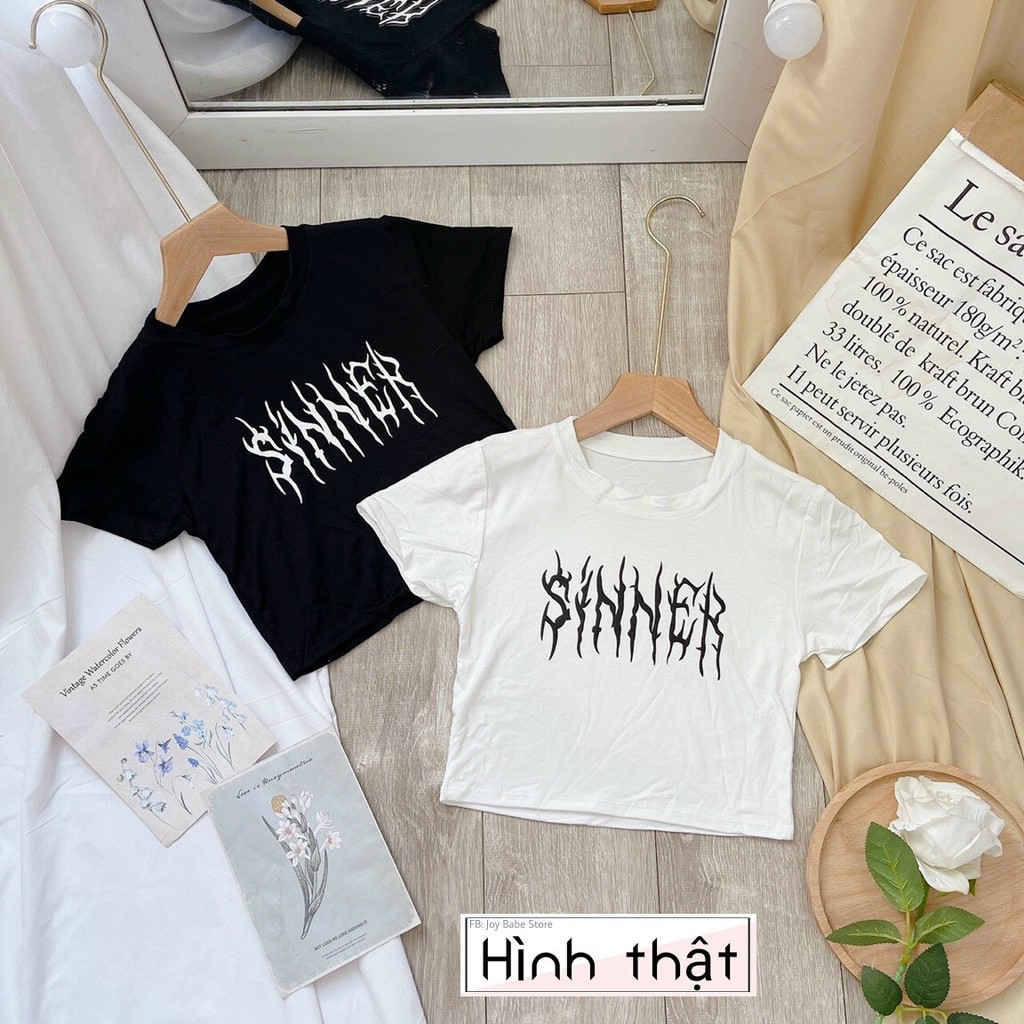 Áo croptop SINNER  Swag Girl ACON 208 cá tính, áo thun kiểu nữ crop ngầu cool, form ôm ngắn, in hình độc lạ trắng đen