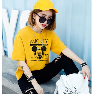 Áo Thun Nữ Tay Lỡ Unisex Màu Vàng Nghệ In Hình Chuột DLX