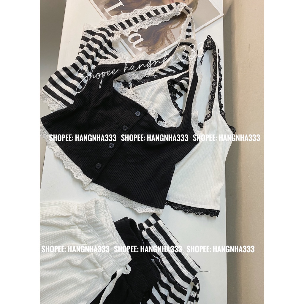 NEW || Set bộ áo croptop cổ chui cài cúc + Quần short xòe A siêu sexy