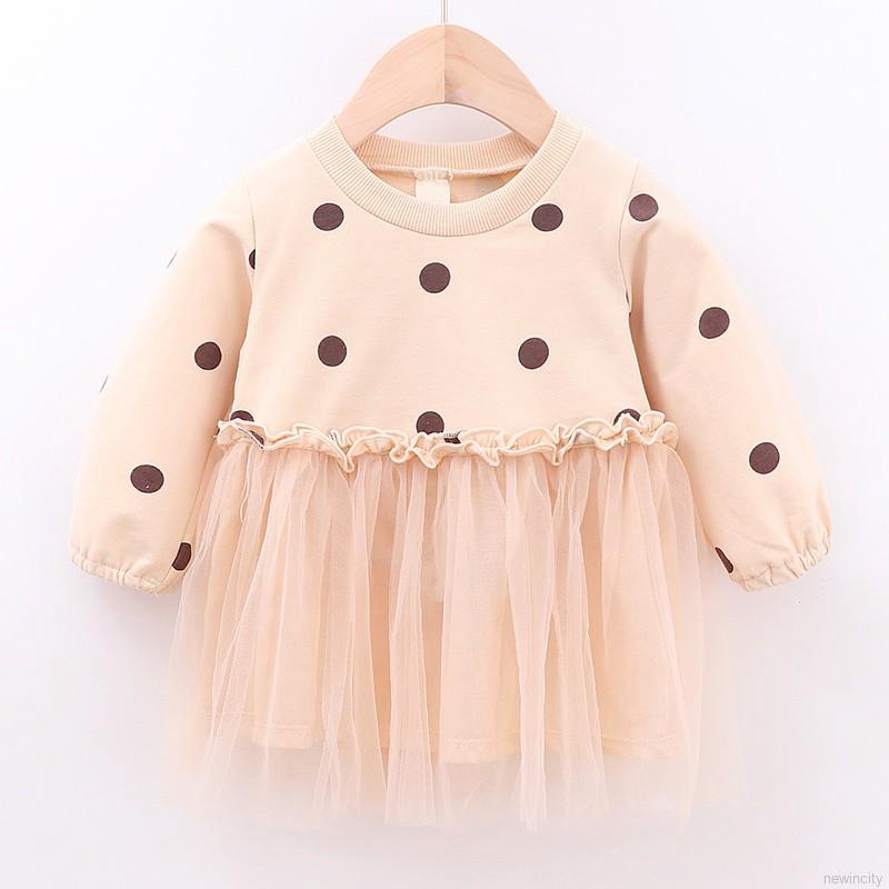 Đầm lưới chấm bi dài tay phong cách Hàn Quốc dễ thương dành cho bé gái