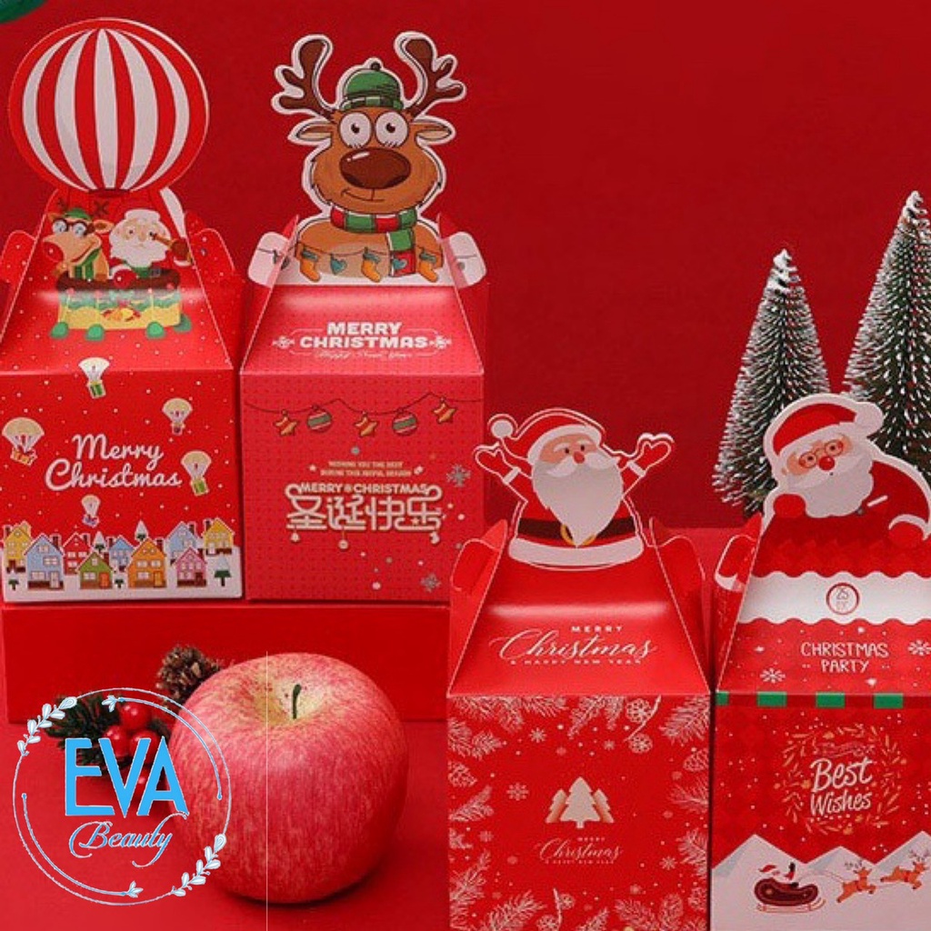 Set 10 Hộp Quà Noel Đựng Quà Giáng Sinh Nắp Gài Hoạt Hình Cute Nhiều Mẫu M3535