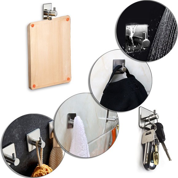 Áo khoác dán tường &amp; Giá treo quần áo tự dính Giá đỡ treo tường bằng thép không gỉ Giá treo chìa khóa Khăn Móc treo Phụ kiện phòng tắm