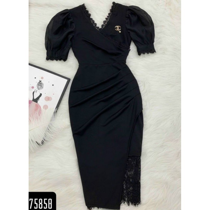 Đầm đen 😘 FREESHIP 😘 đầm dự tiệc kèm hình thật ôm body cổ tim phối ren phòng cách tiểu thư - 75858 | BigBuy360 - bigbuy360.vn