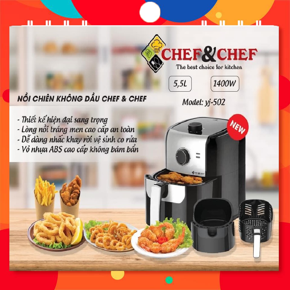 NỒI CHIÊN KHÔNG DẦU CHEF &amp; CHEF DUNG TÍCH 5,5L ( TỔNG KHO GIA DỤNG GIÁ RẺ )