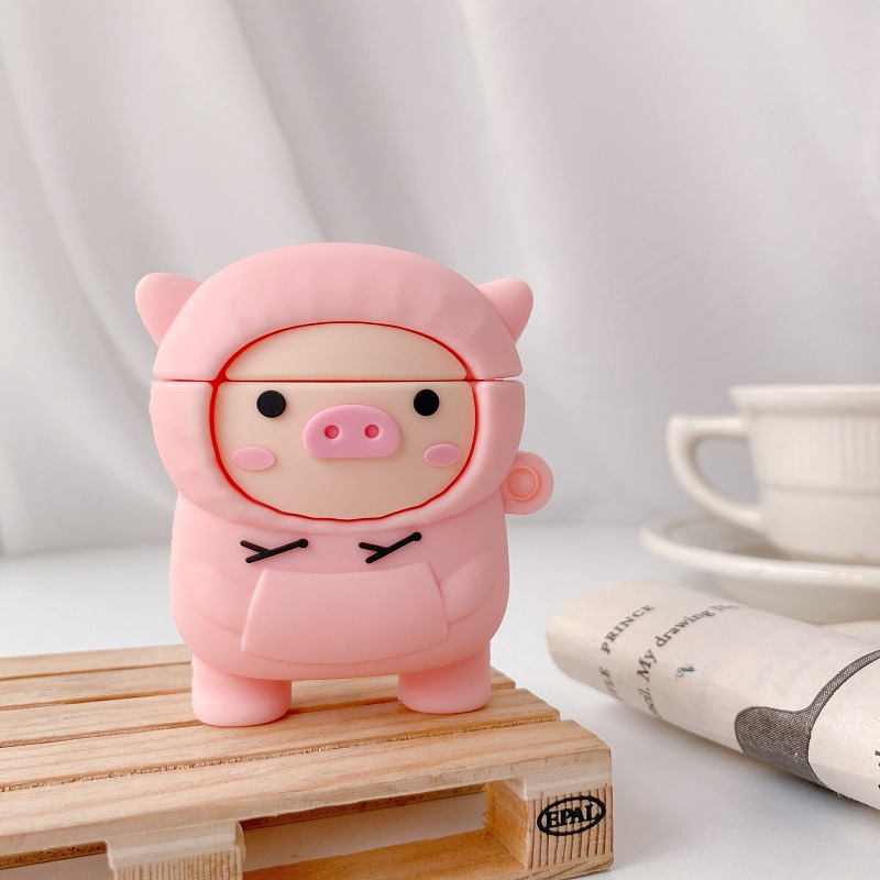 Vỏ bảo vệ bao đựng tai nghe ✔️ case airpod 1 2 Pro ✔️ Lợn mặc áo hồng